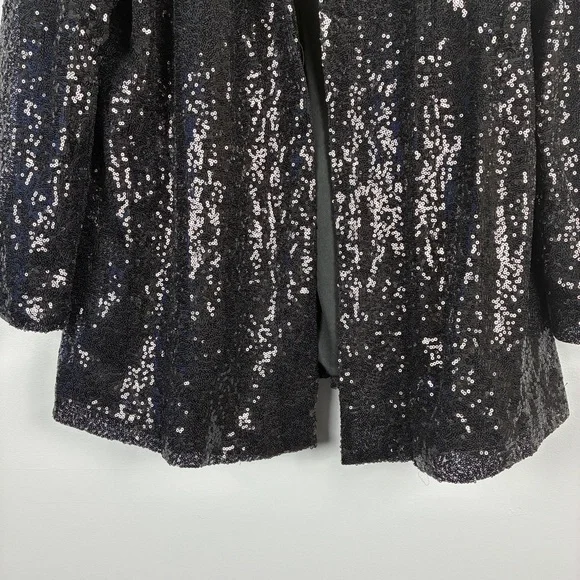 Cupshe XL Black Sequin Open Front Jacket Long Sleeve Collared Glam Party Shimmer - Picture 7 of 11